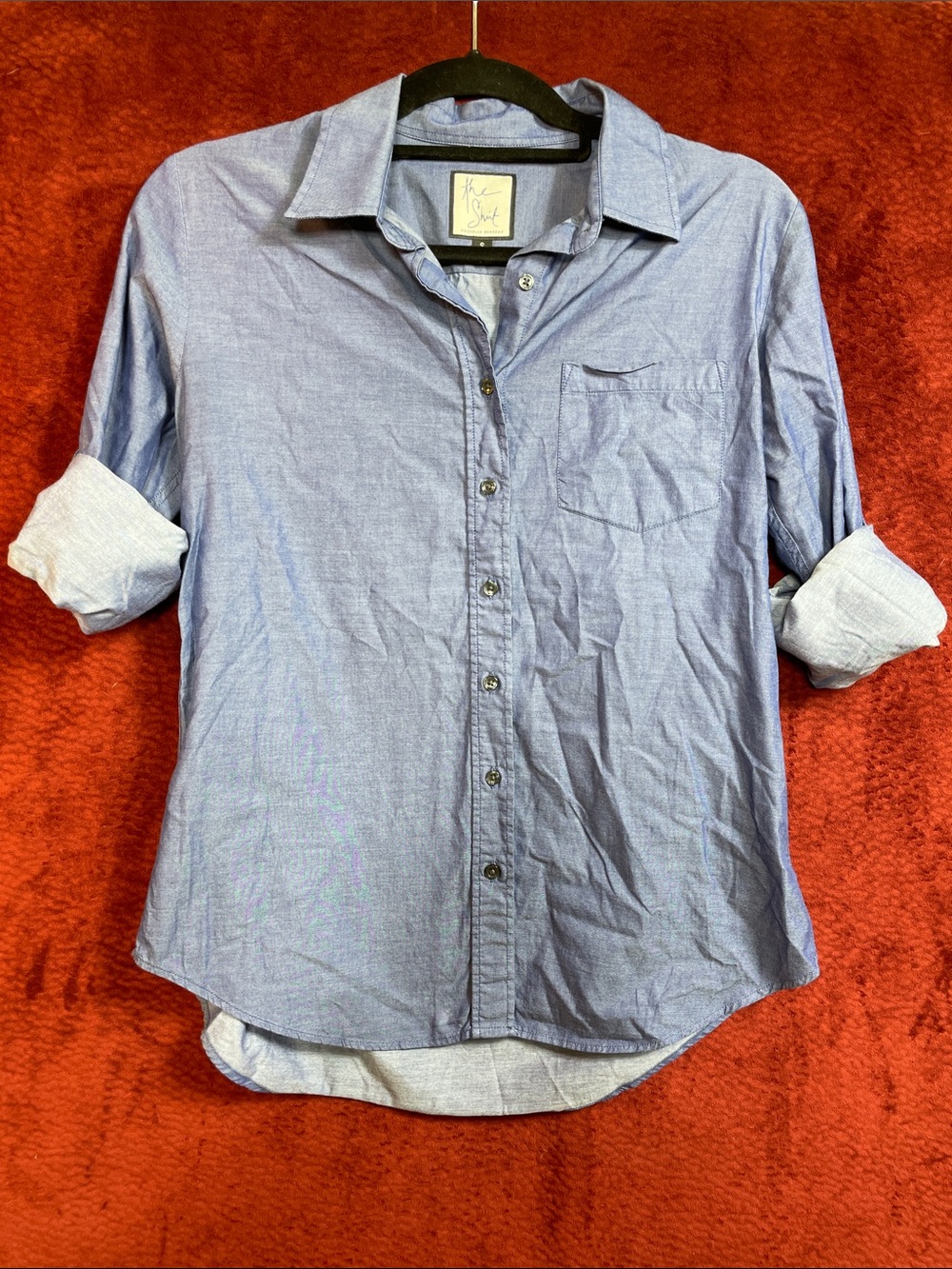 ❤️ The Shirt by Rochelle Behrens No-Gap Tech 100% Cotton Blue Button-Down Shirt